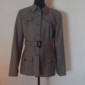 J. Crew, taylored business attire, military flair, size 12. Black & gray check.